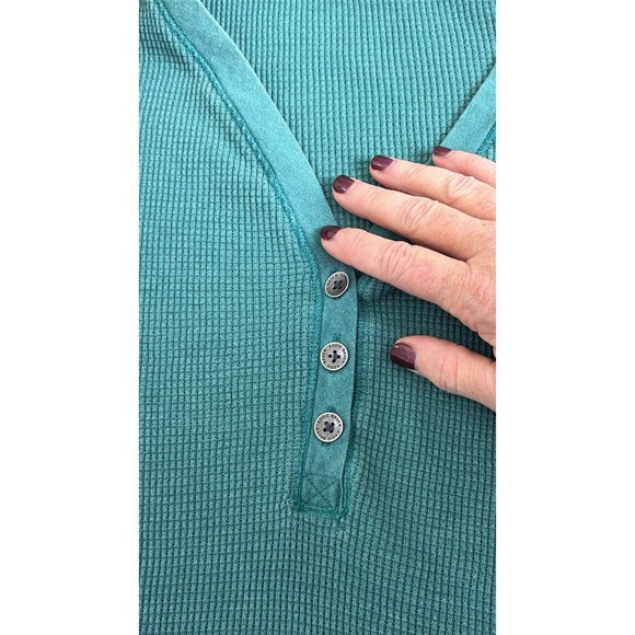 Eddie Bauer Waffle Knit Henley Shirt Thermal Top Womens XL Teal 90s Y2K Outdoor - Picture 4 of 11